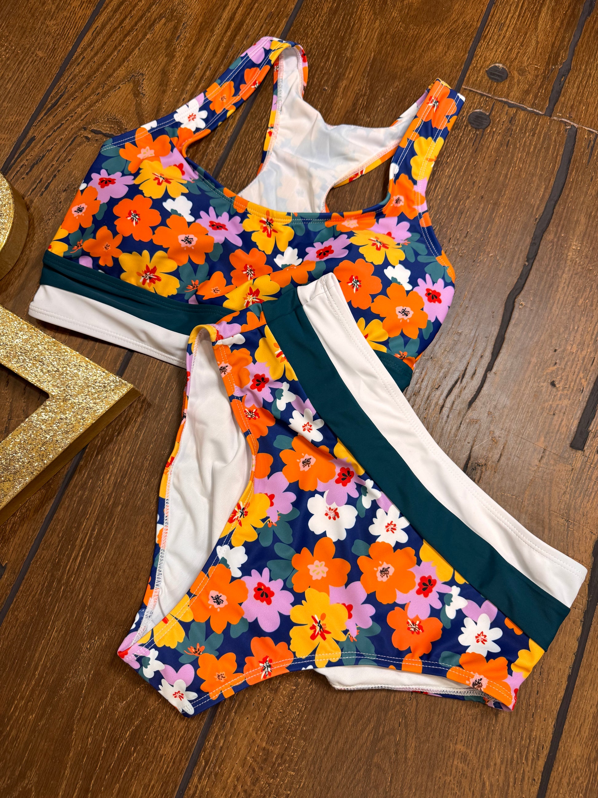 Floral two-piece swimsuit with adjustable straps