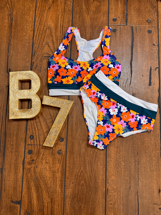 Floral two-piece swimsuit with adjustable straps