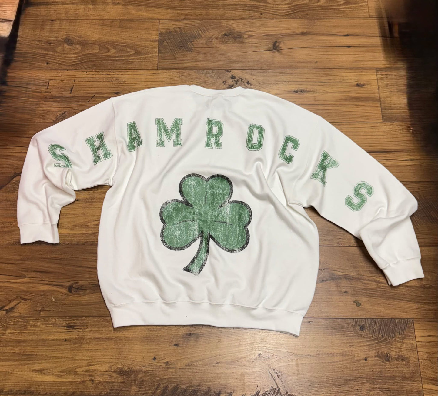 Shamrocks Chunky Letter Crewneck Sweatshirt with Distressed Shamrock