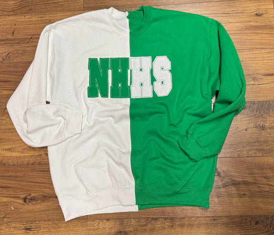 NHHS Split Color Crewneck Sweatshirt – Green & White School Spirit