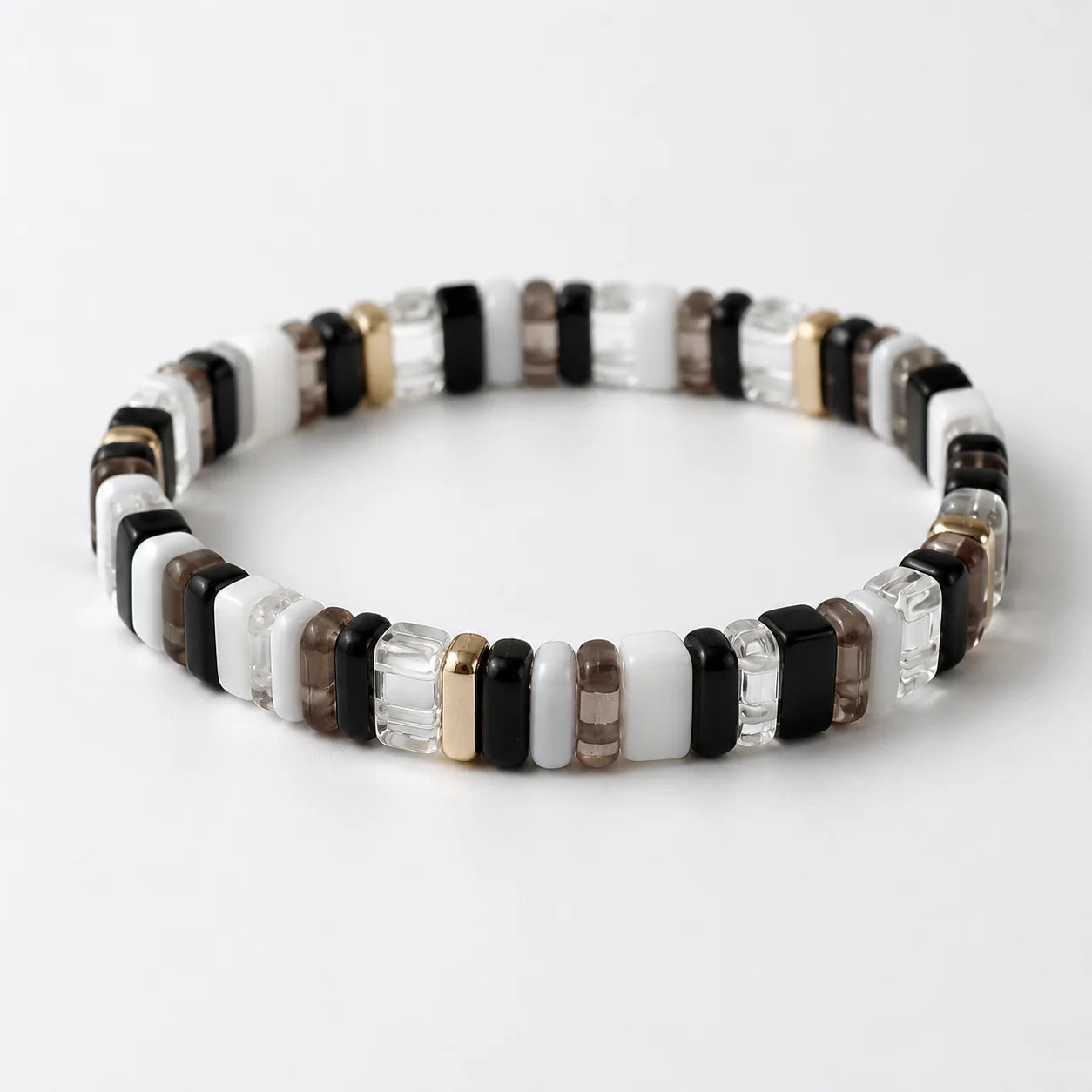 Dusk Candy Bracelet | Black & White Stretch Tile Bead Bracelet