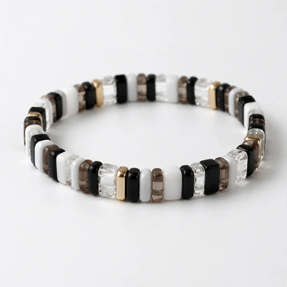 Dusk Candy Bracelet | Black & White Stretch Tile Bead Bracelet
