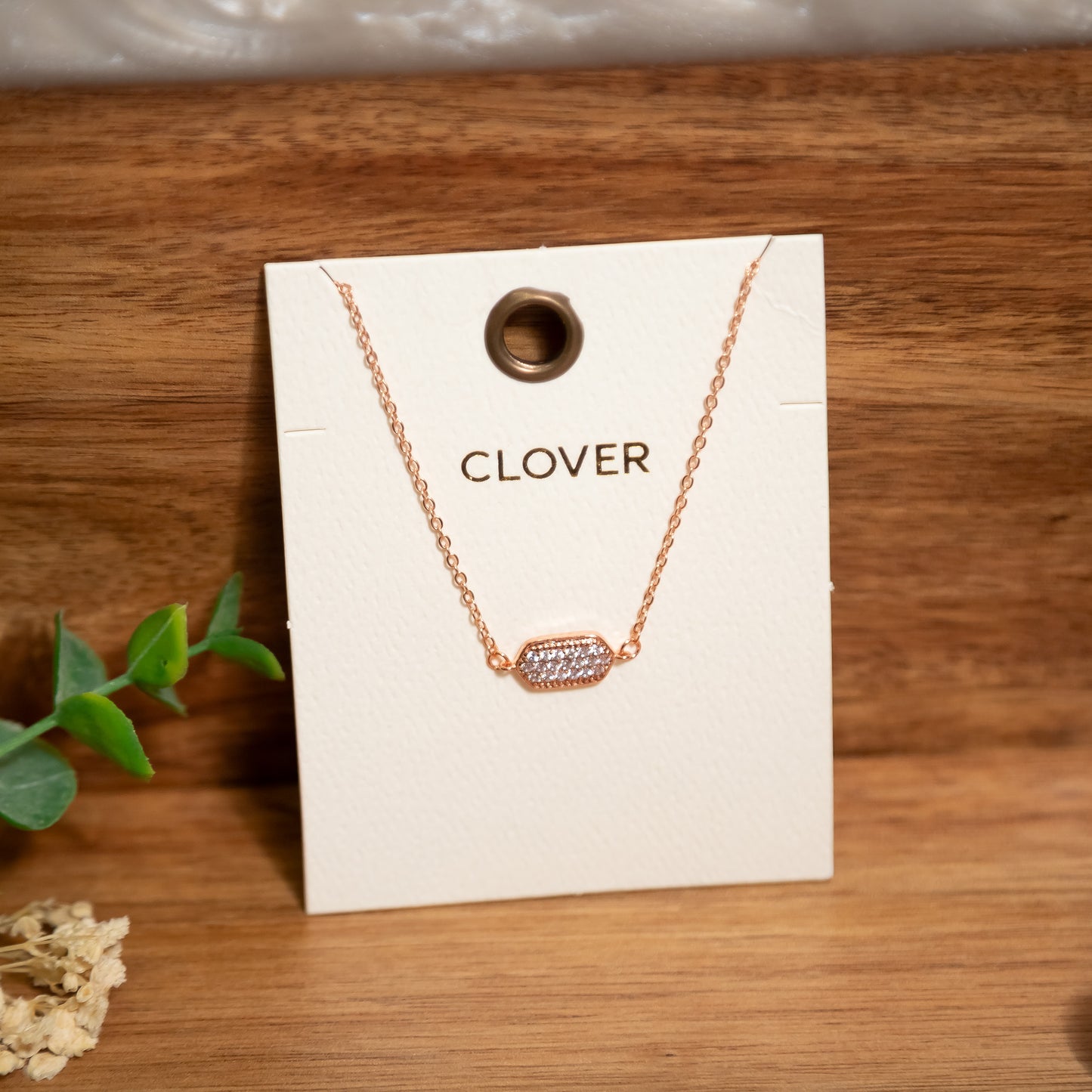 Rosé Spark Pavé Bar Necklace – Gold