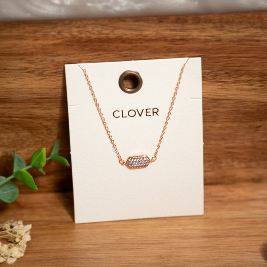 Rosé Spark Pavé Bar Necklace – Gold