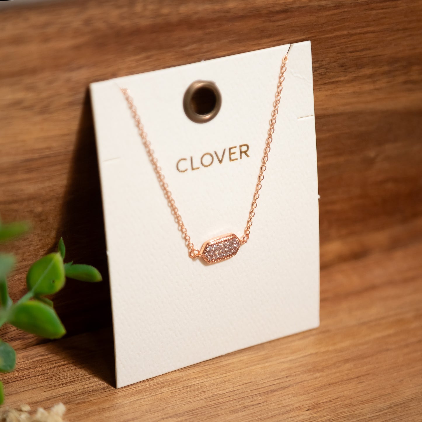 Rosé Spark Pavé Bar Necklace – Gold