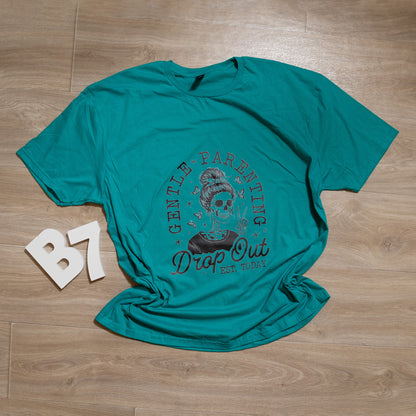 Gentle Parenting Dropout Graphic Tee – Funny Mom Shirt, Skull Messy Bun T-Shirt