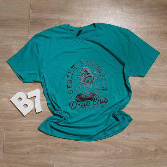 Gentle Parenting Dropout Graphic Tee – Funny Mom Shirt, Skull Messy Bun T-Shirt