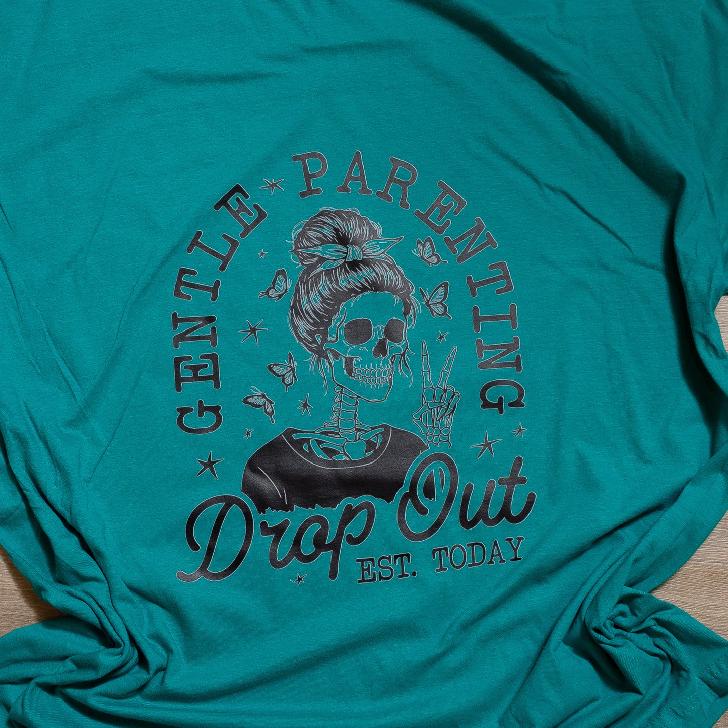 Gentle Parenting Dropout Graphic Tee – Funny Mom Shirt, Skull Messy Bun T-Shirt