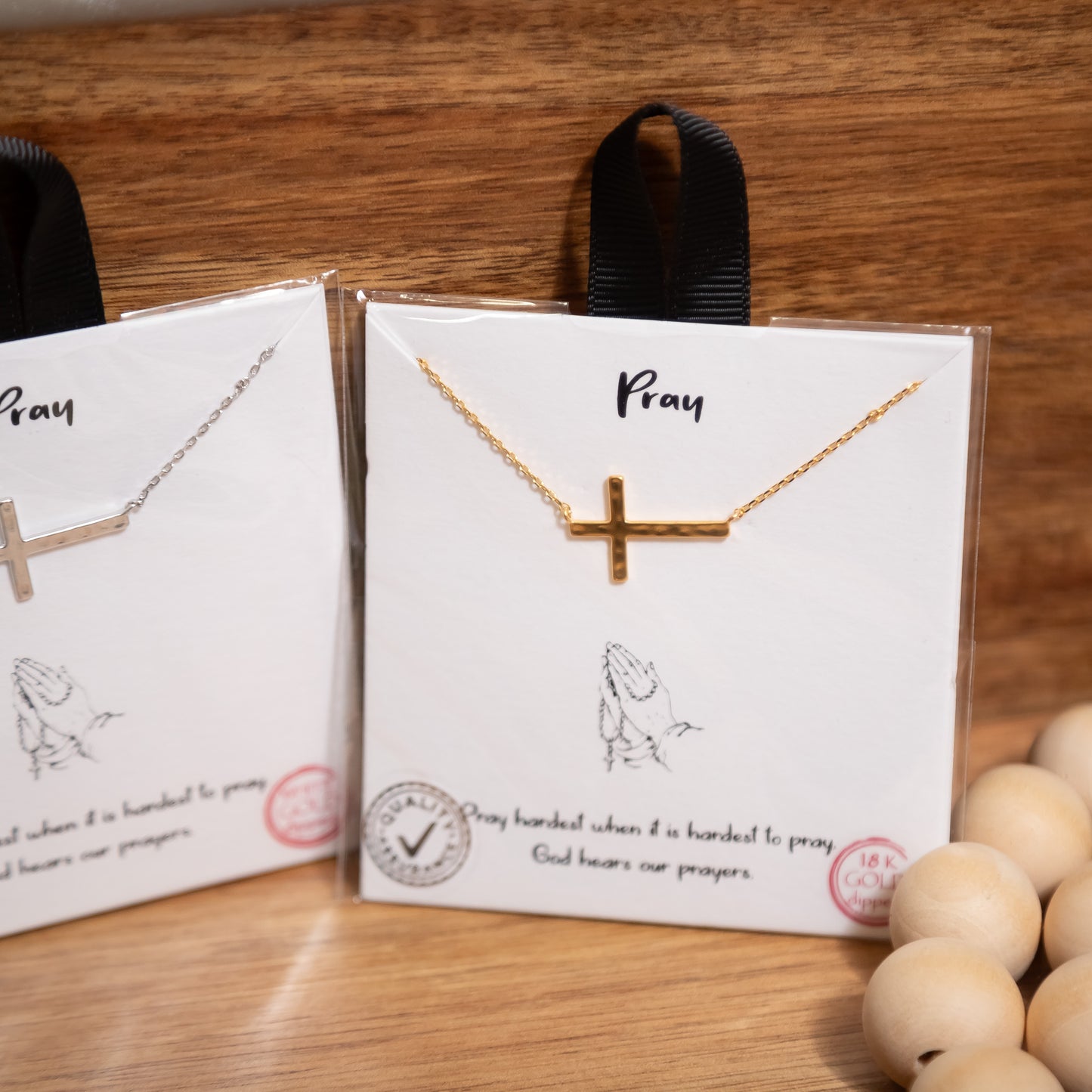 Faith in Prayer Sideways Cross Necklace – Gold or White Gold Dipped