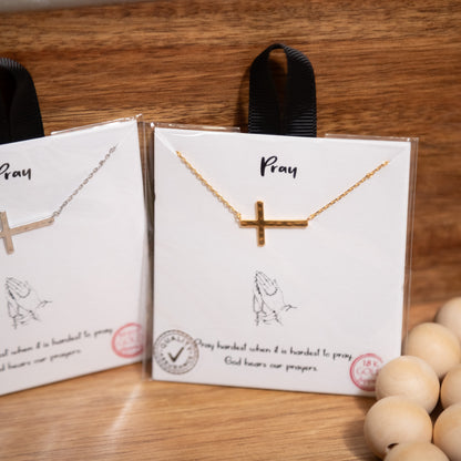 Faith in Prayer Sideways Cross Necklace – Gold or White Gold Dipped