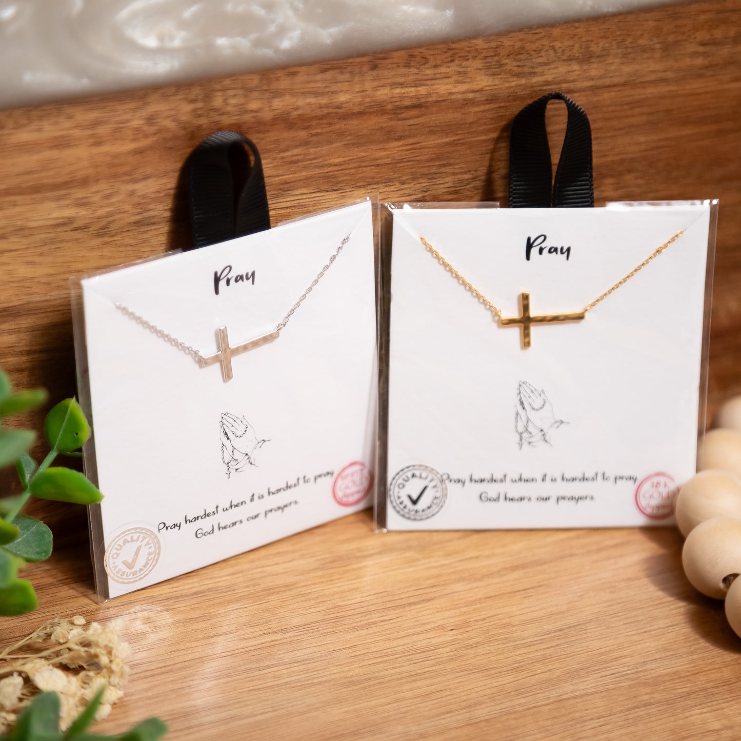 Faith in Prayer Sideways Cross Necklace – Gold or White Gold Dipped