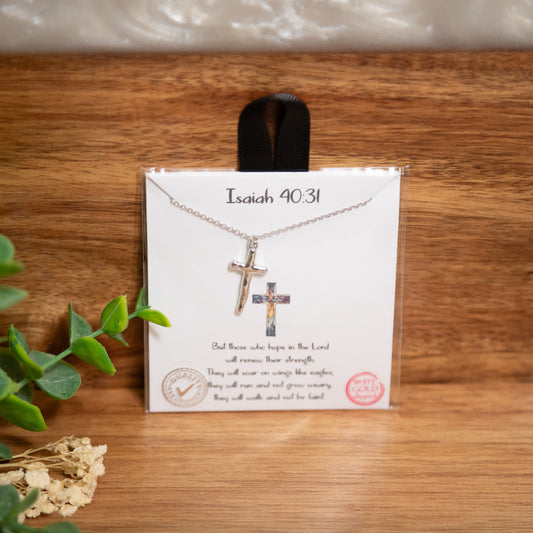 Isaiah 40:31 Faith Cross Necklace