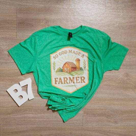 So God Made a Farmer Graphic Tee – Christian Faith Farming Shirt