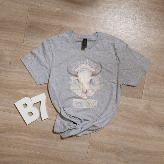 Buffalo Skull Aztec Graphic Tee – Western Boho Desert Vibes T-Shirt