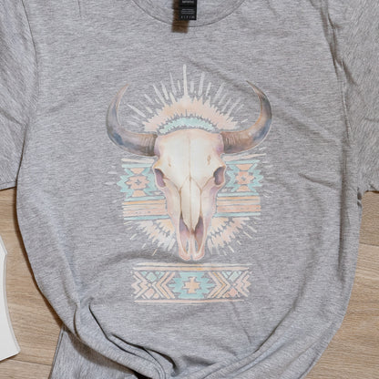 Buffalo Skull Aztec Graphic Tee – Western Boho Desert Vibes T-Shirt