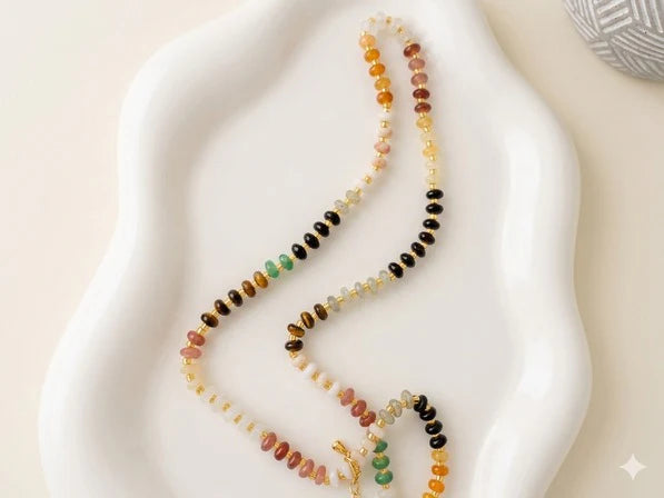 Brown Color Blocker Necklace | Warm Neutral Beaded Boutique Necklace