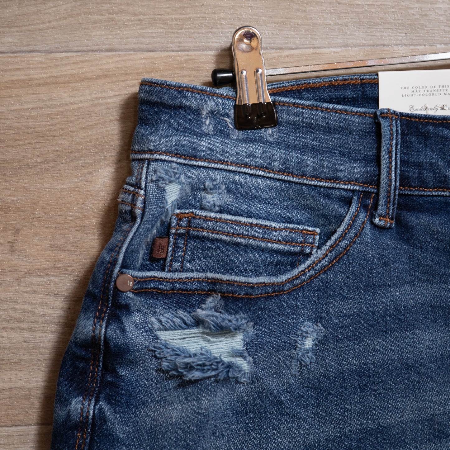 Judy Blue Dad Shorts – Mid-Rise Destroyed Denim with Yoke Cell‑Phone Pocket & Faux Selvedge Cuff