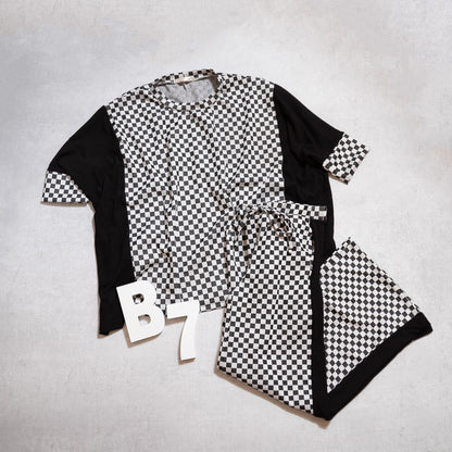 Oversized Checkerboard Block Tee – Black/White or Brown/Taupe (S–3X)