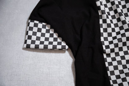 Oversized Checkerboard Block Tee – Black/White or Brown/Taupe (S–3X)