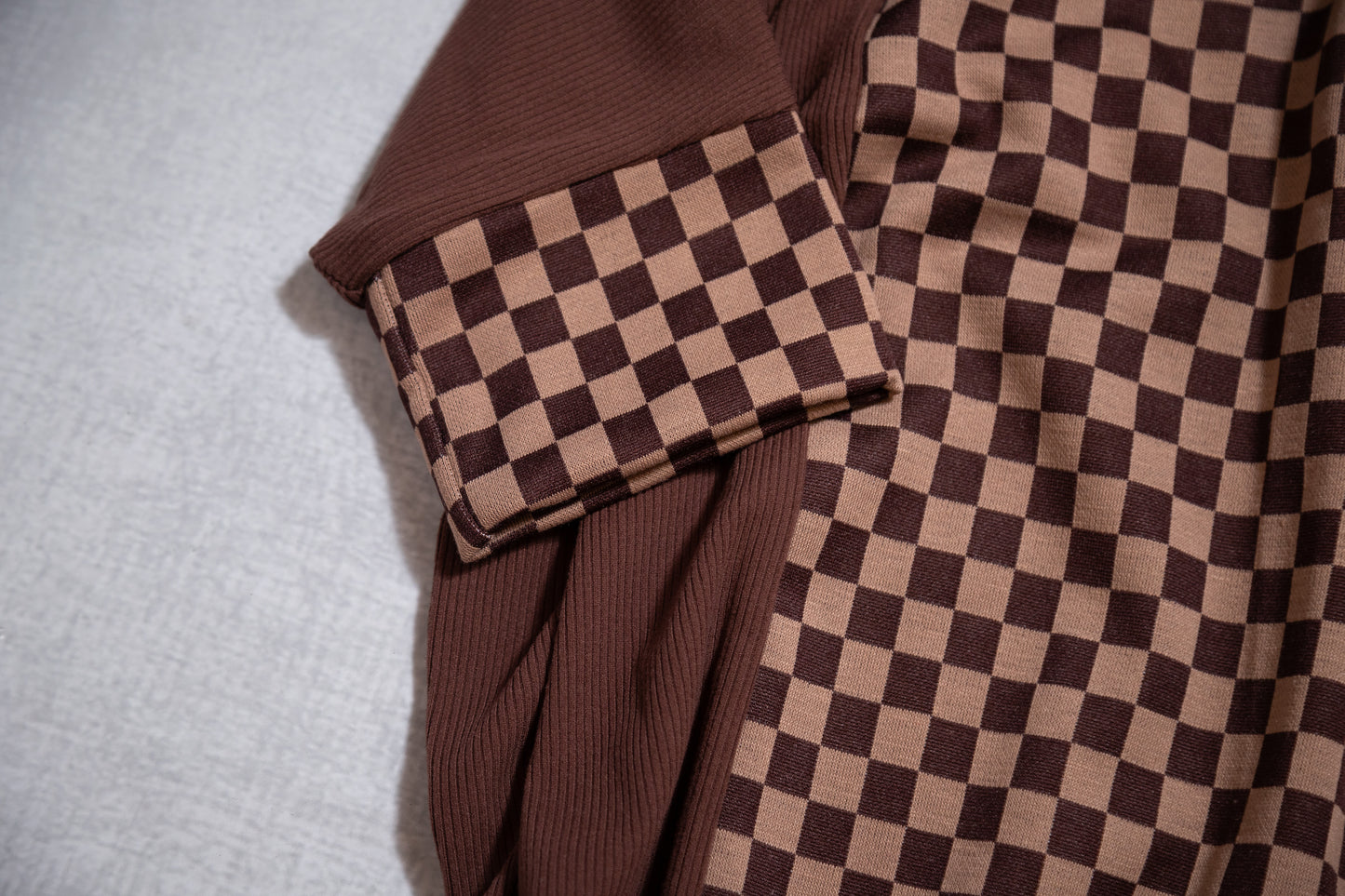 Oversized Checkerboard Block Tee – Black/White or Brown/Taupe (S–3X)