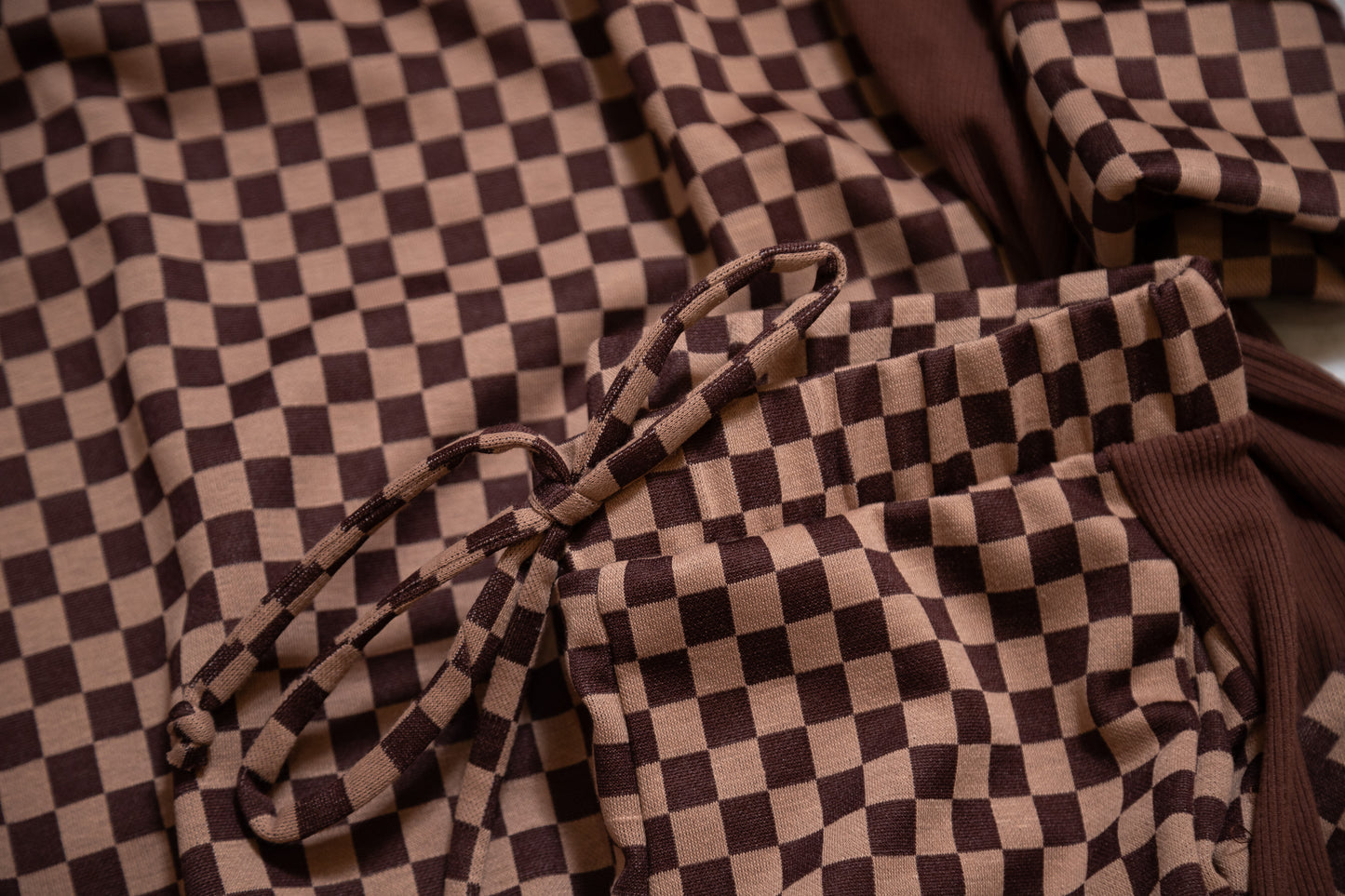 Oversized Checkerboard Block Tee – Black/White or Brown/Taupe (S–3X)