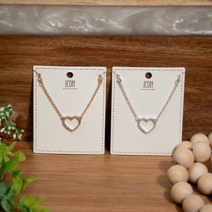 Sparkle Heart Pendant Necklace – Silver & Gold