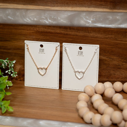Sparkle Heart Pendant Necklace – Silver & Gold