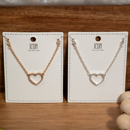 Sparkle Heart Pendant Necklace – Silver & Gold