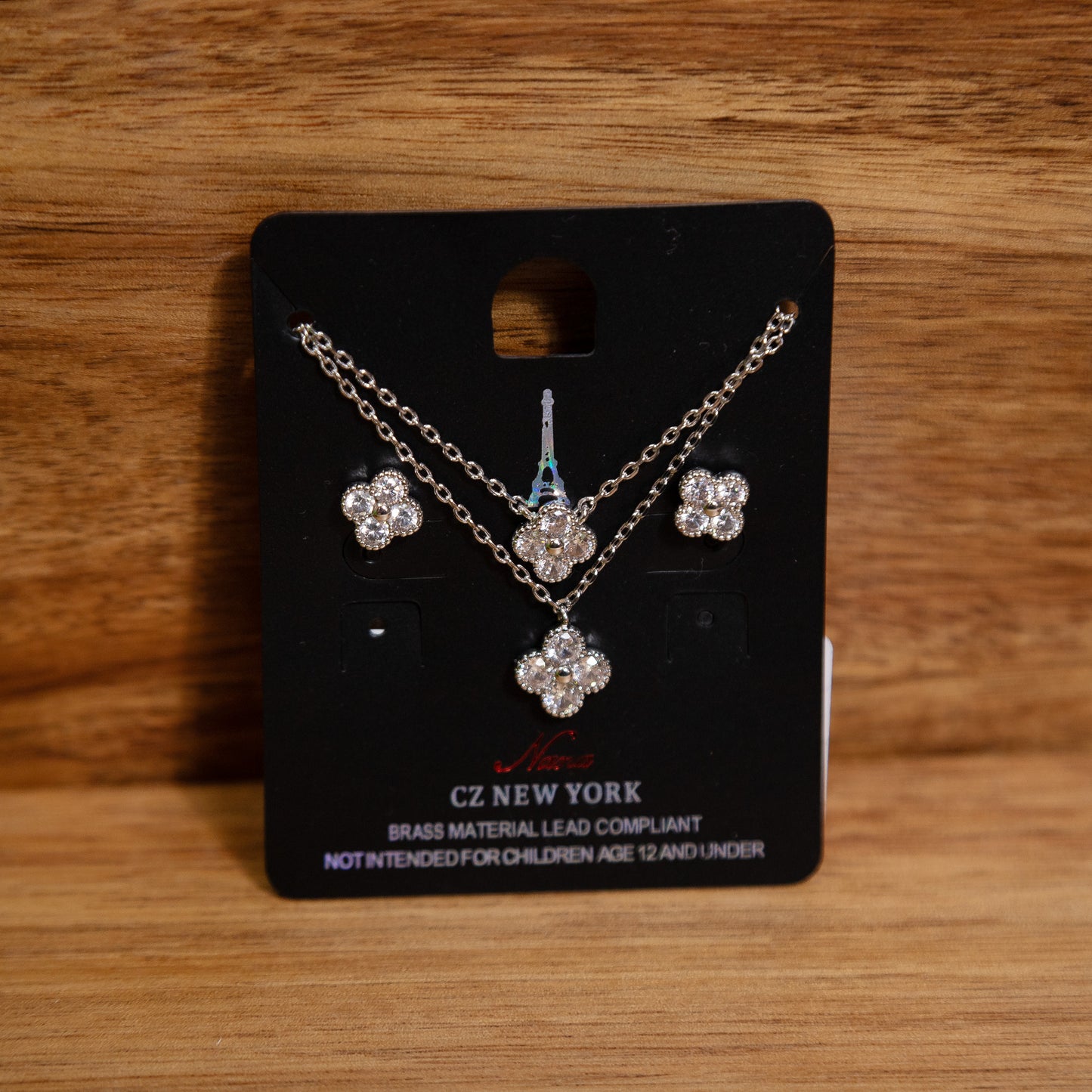 Blooming Brilliance CZ Flower Necklace & Earring Set – Silver