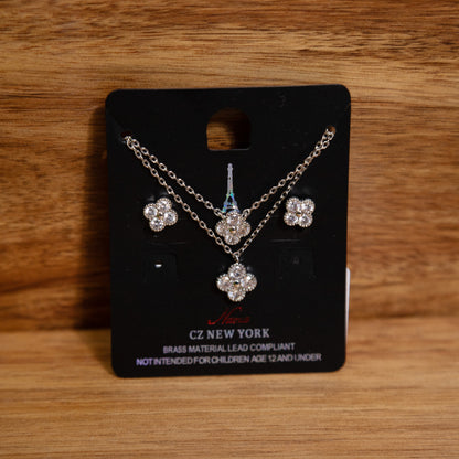 Blooming Brilliance CZ Flower Necklace & Earring Set – Silver