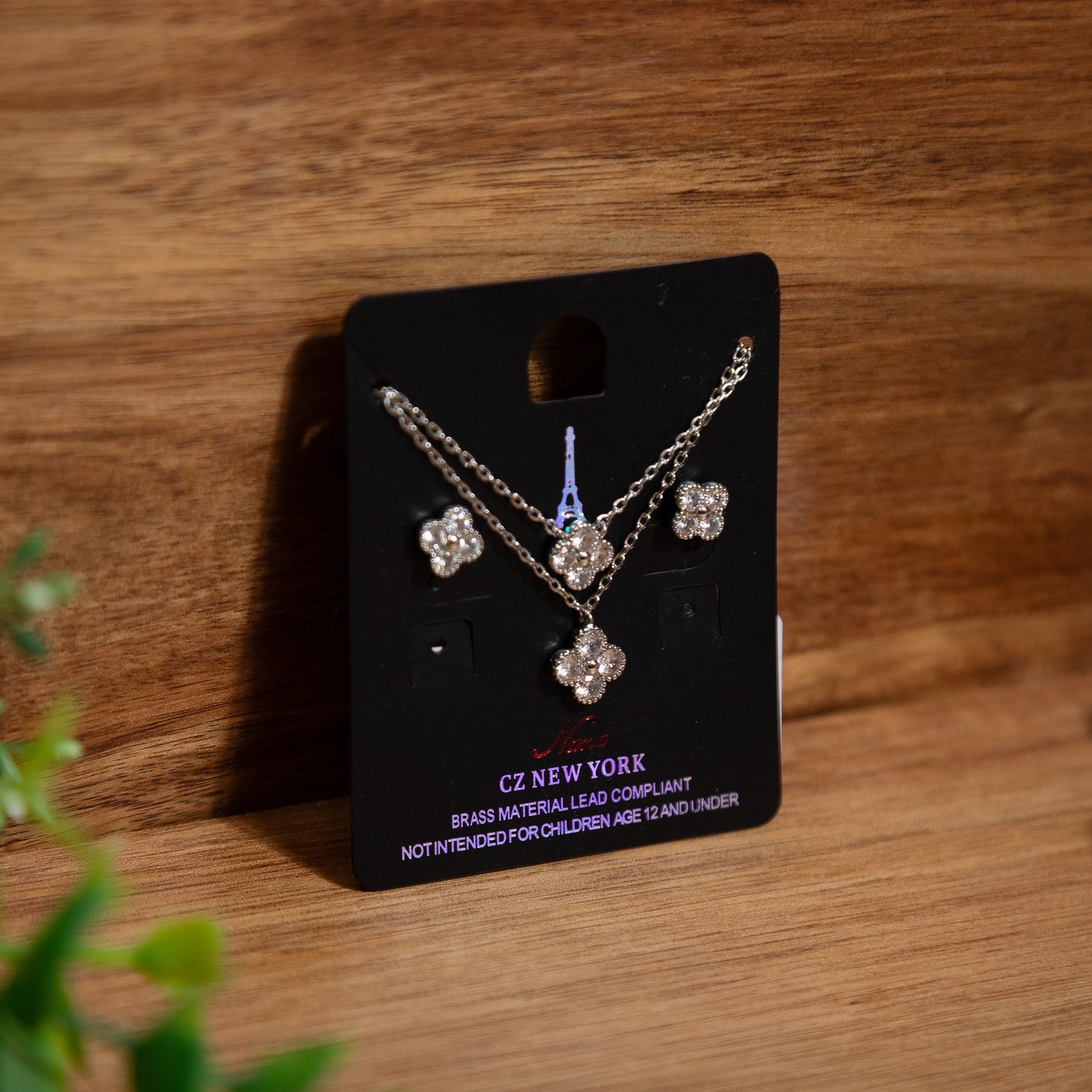Blooming Brilliance CZ Flower Necklace & Earring Set – Silver