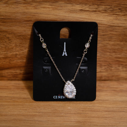 Glimmering Teardrop Halo Necklace