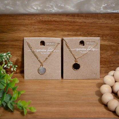 Golden Circle Pendant Necklace – Black Onyx or Labradorite