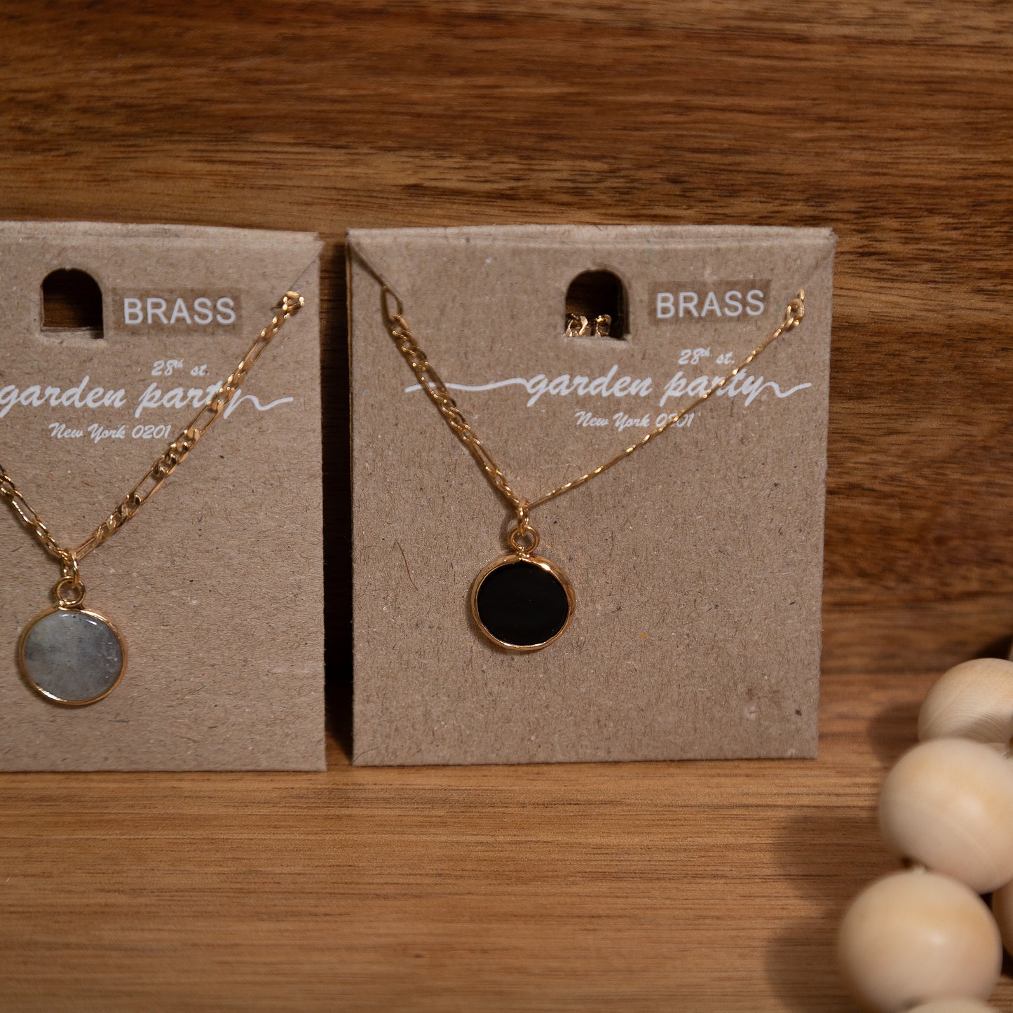 Golden Circle Pendant Necklace – Black Onyx or Labradorite