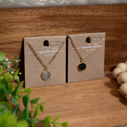 Golden Circle Pendant Necklace – Black Onyx or Labradorite