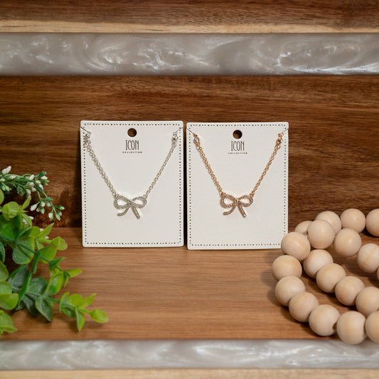 Dainty Bow Pendant Necklace – Silver or Gold