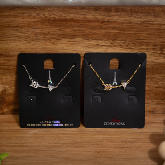 Curved Arrow CZ Pendant Necklace – Silver or Gold