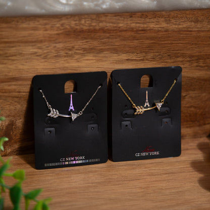 Curved Arrow CZ Pendant Necklace – Silver or Gold