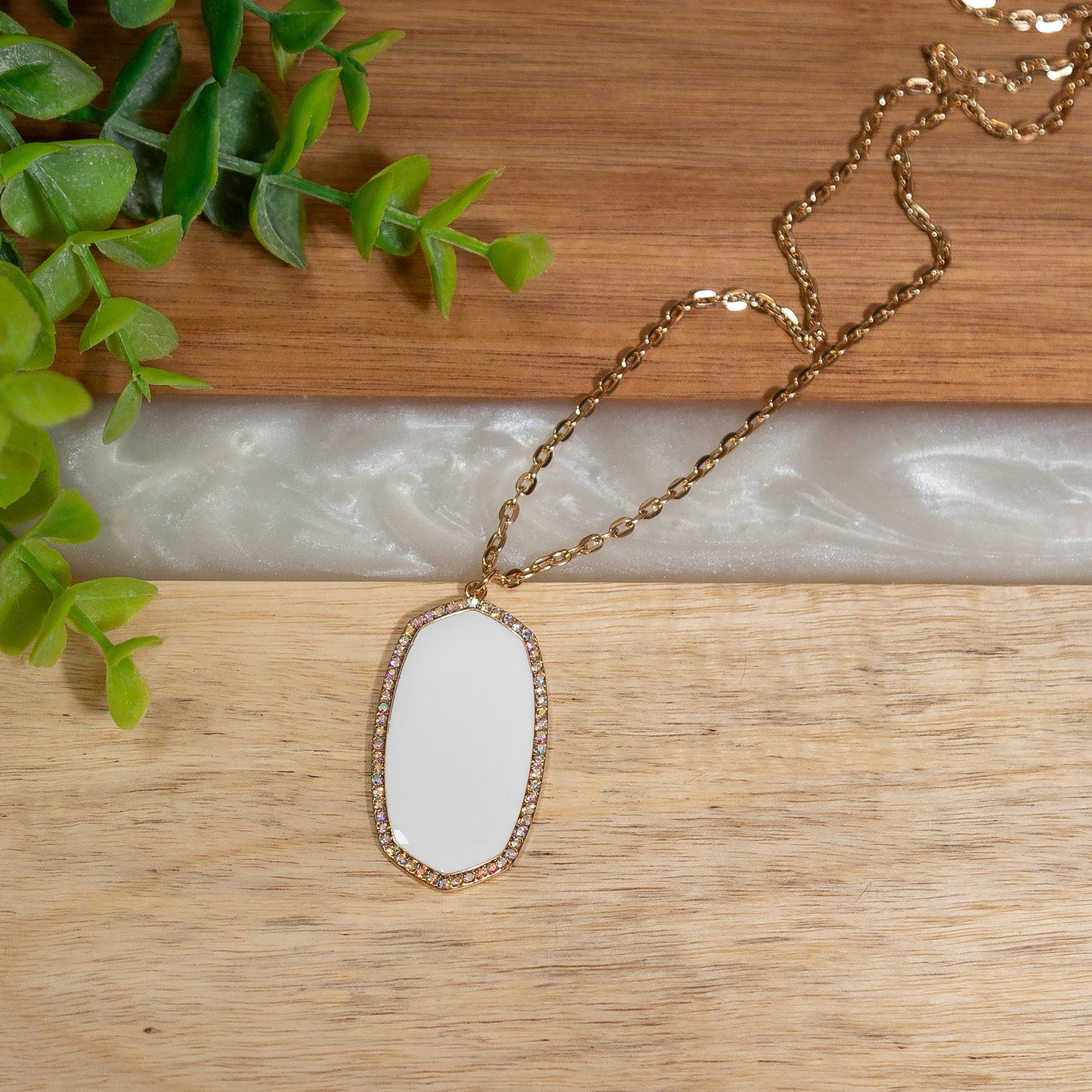 Golden Glow White Stone Pendant Necklace
