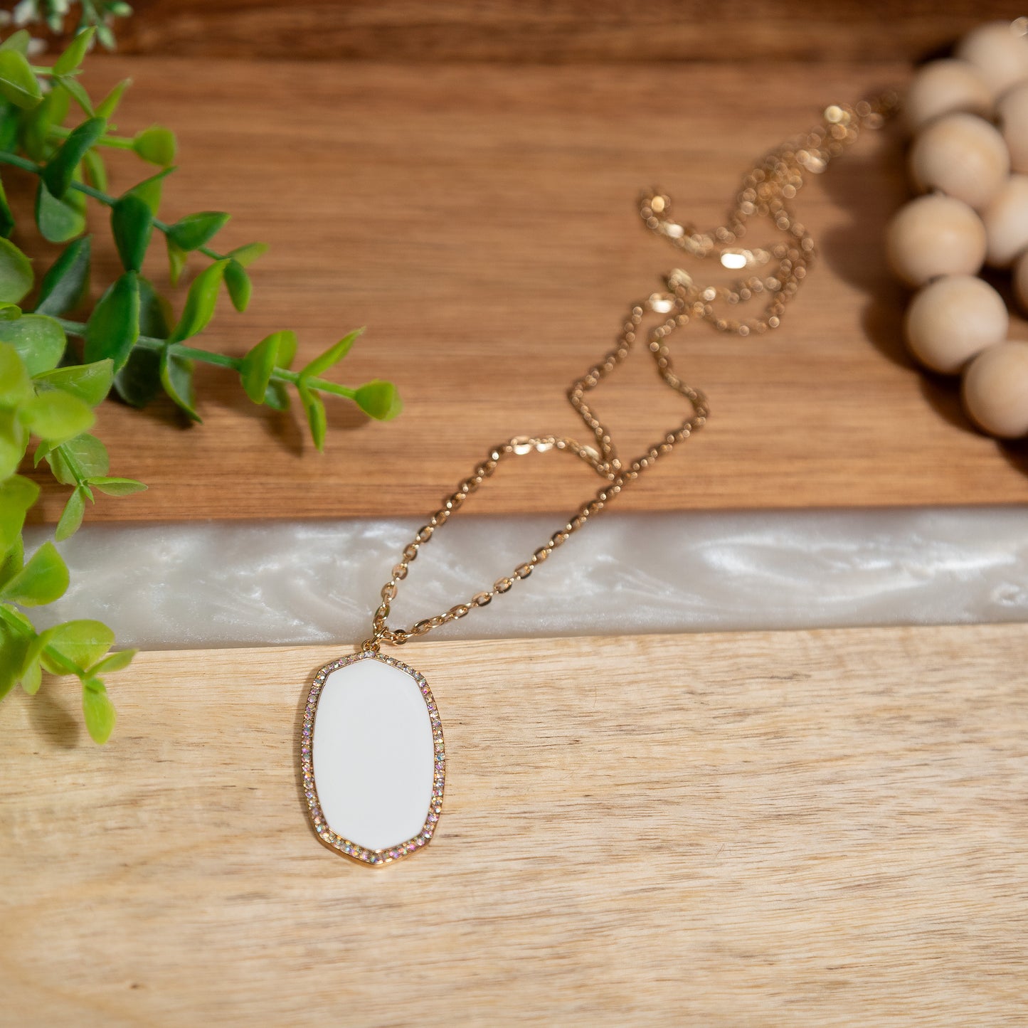 Golden Glow White Stone Pendant Necklace