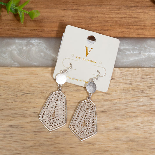 Silver Geometric Filigree Drop Earrings