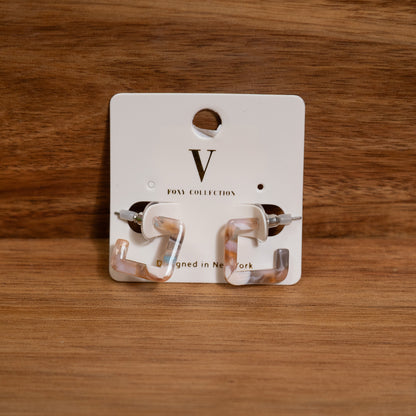 Blush & Ivory Marbled Acrylic Square Hoop Earrings