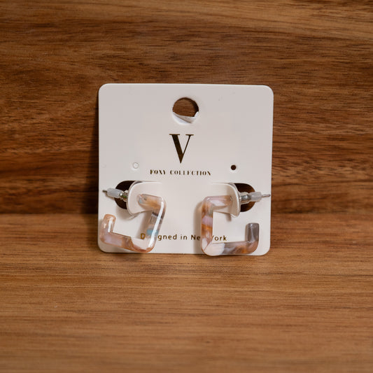 Blush & Ivory Marbled Acrylic Square Hoop Earrings