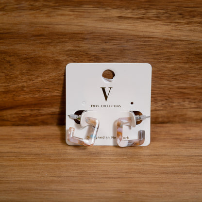 Blush & Ivory Marbled Acrylic Square Hoop Earrings
