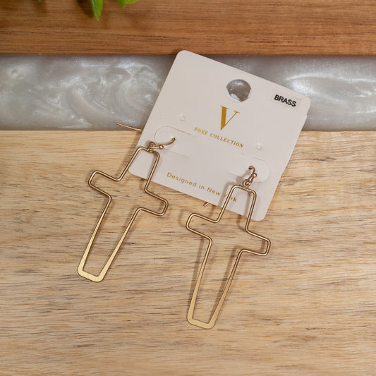 Bold Gold Outline Cross Earrings