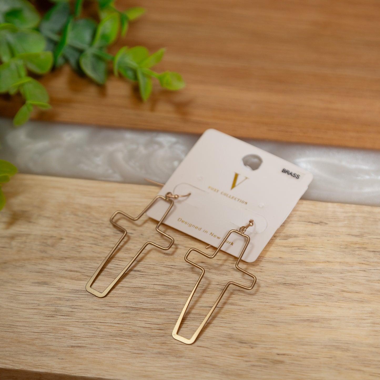 Bold Gold Outline Cross Earrings