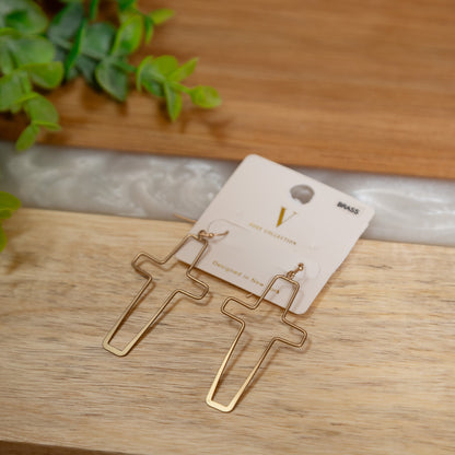 Bold Gold Outline Cross Earrings