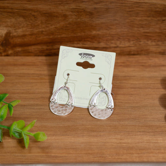Silver Hammered Teardrop Dangle Earrings