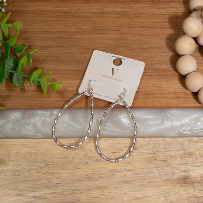 Silver Beaded Teardrop Hoop Earrings