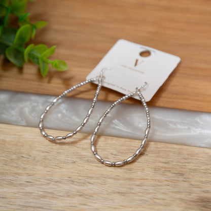 Silver Beaded Teardrop Hoop Earrings